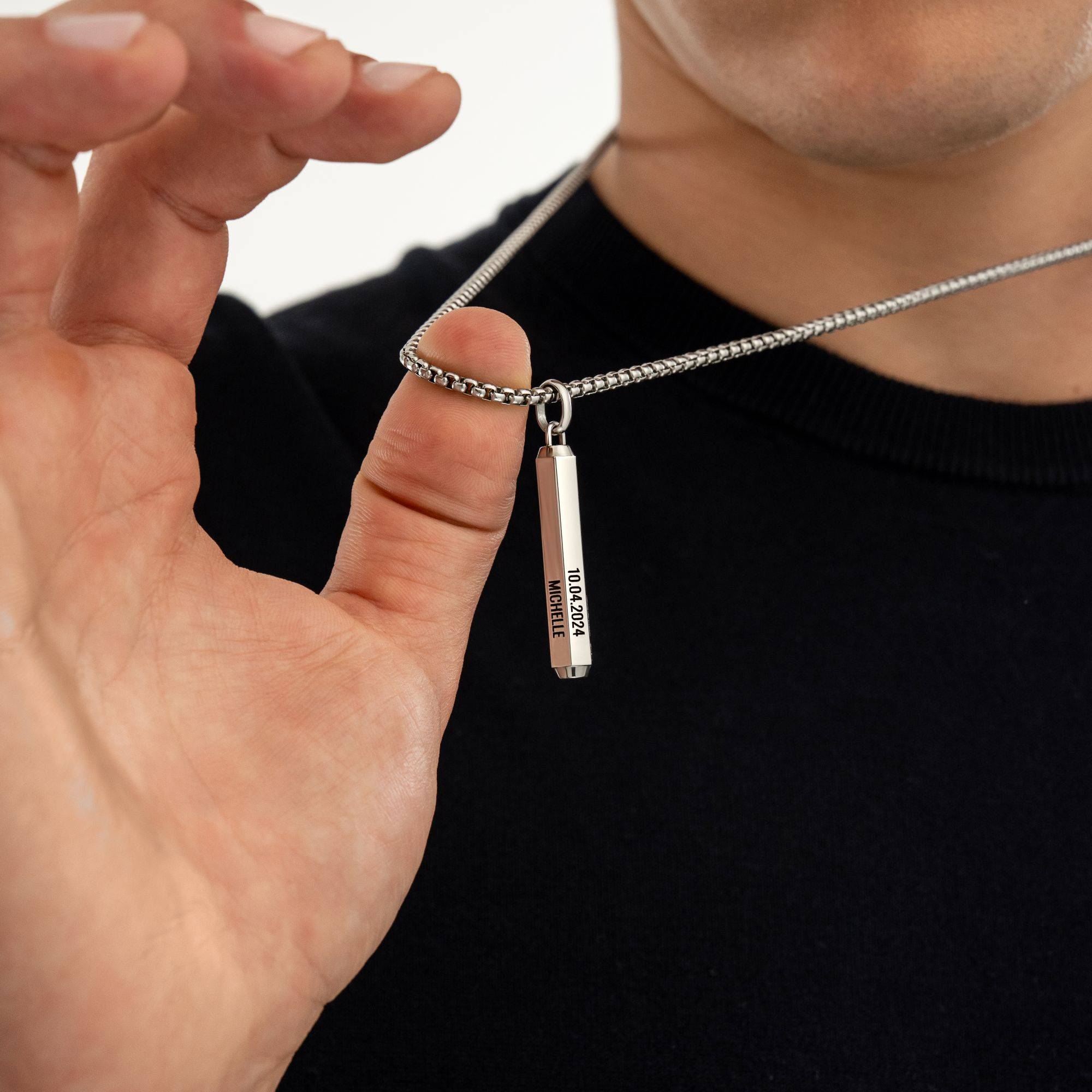 3D Engraved Hexagon Bar Necklace in Stainless Steel for Men-4 product photo