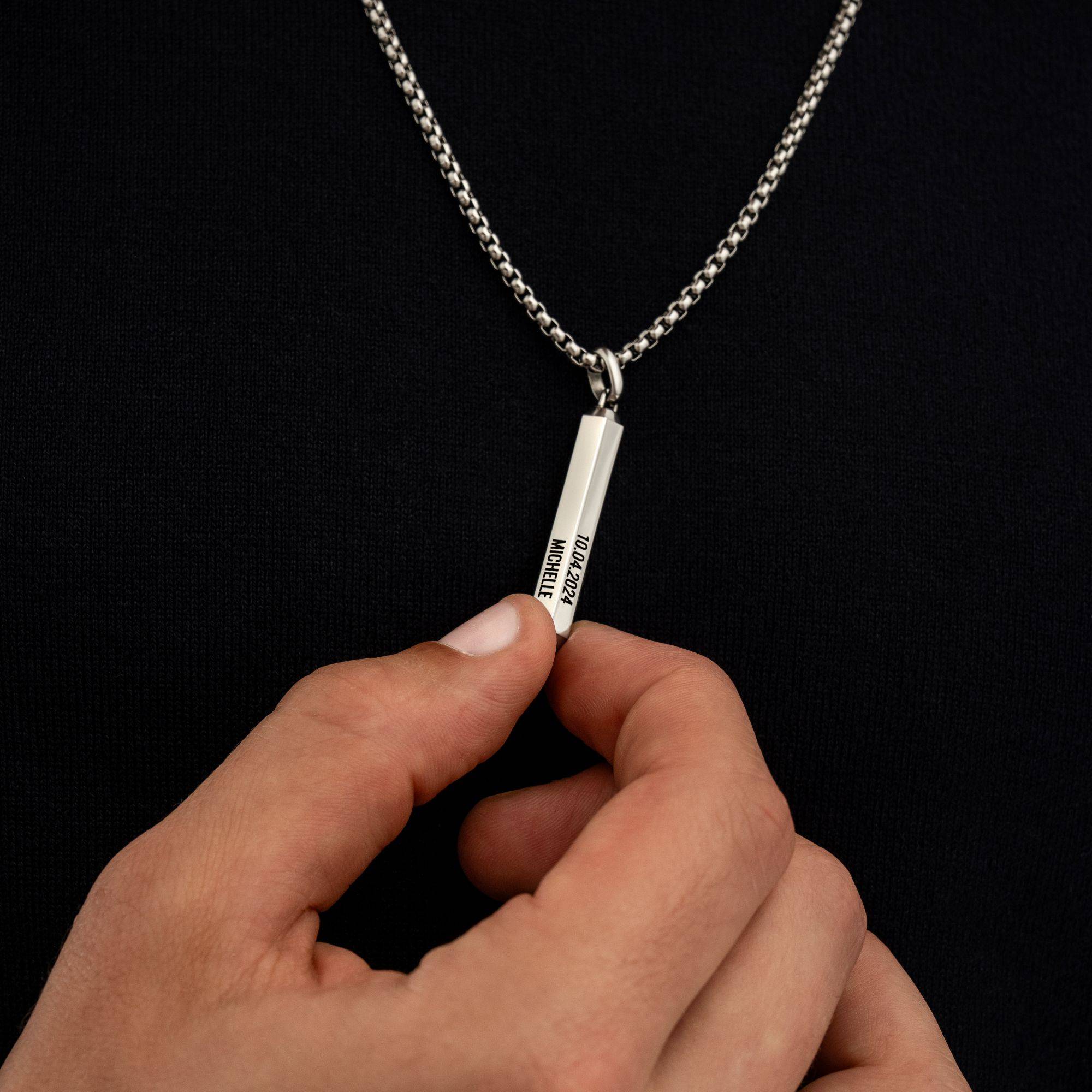 3D Engraved Hexagon Bar Necklace in Stainless Steel for Men-5 product photo