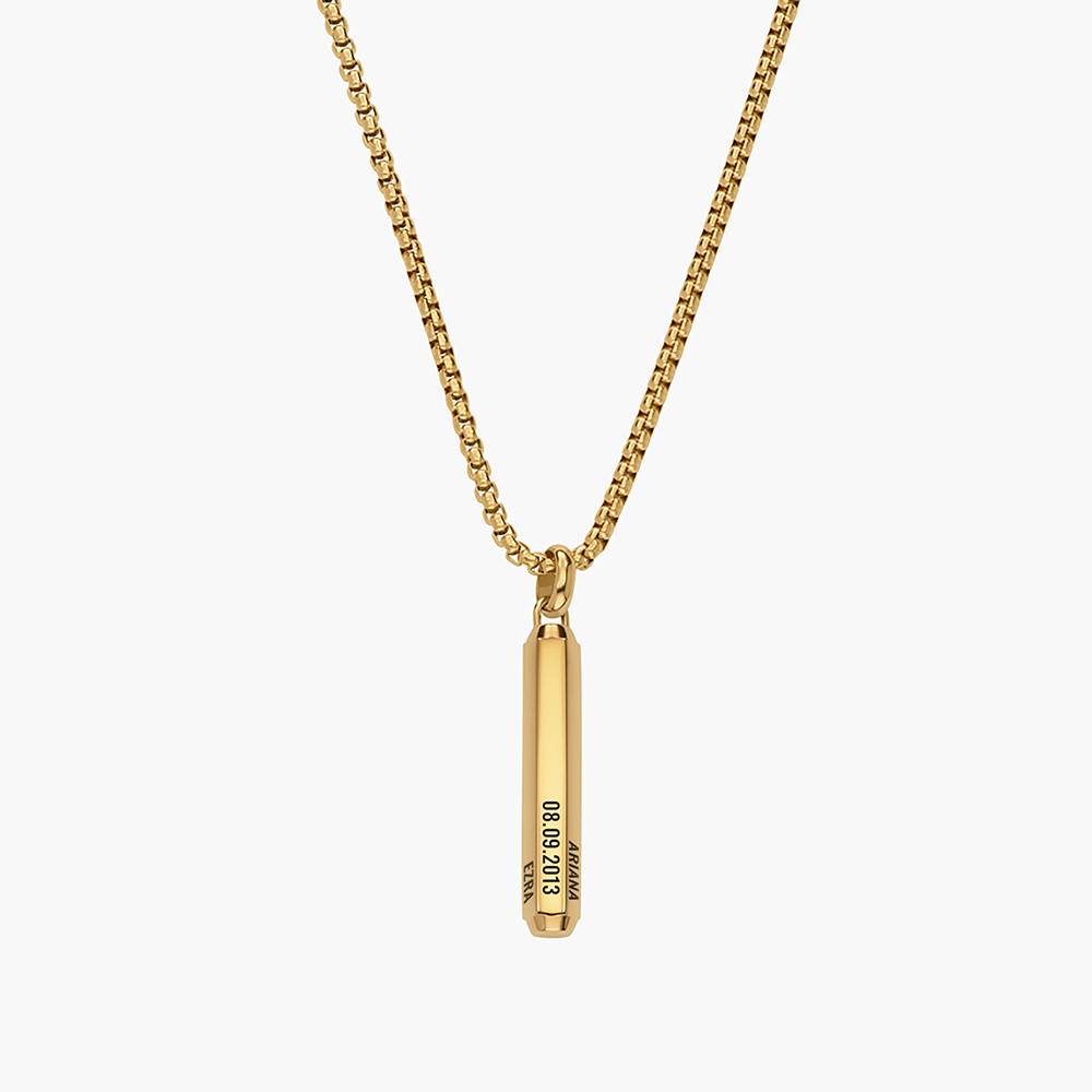 3D Engraved Hexagon Bar Necklace for Men in Stainless Steel with Gold PVD-1 product photo
