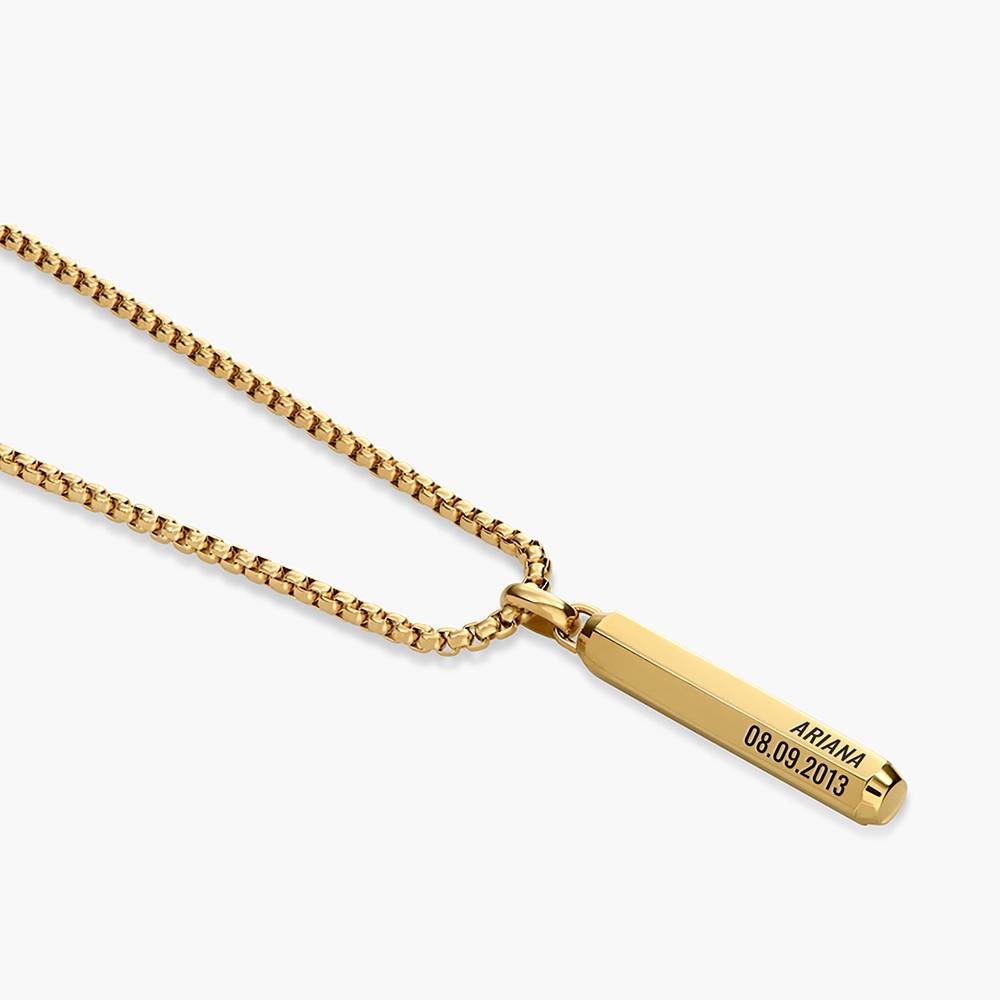 3D Engraved Hexagon Bar Necklace for Men in Stainless Steel with Gold PVD-4 product photo