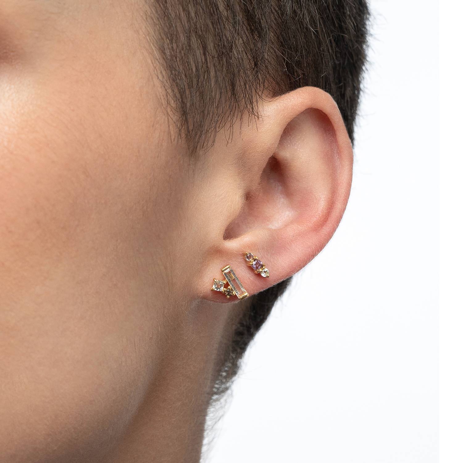 Asymmetric Angel Stud Earrings with Cubic Zirconia- Gold Vermeil-4 product photo