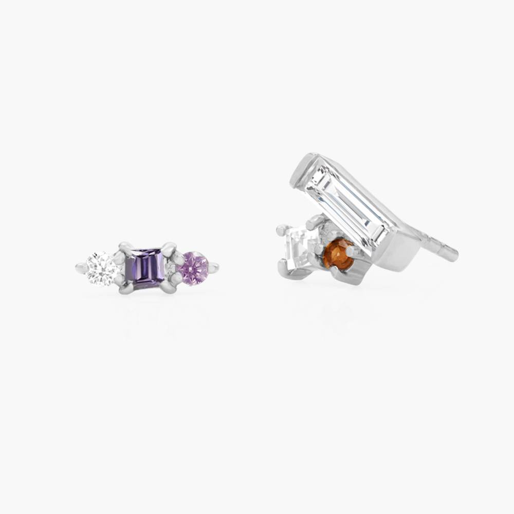Asymmetric Angel Stud Earrings with Cubic Zirconia- Silver product photo