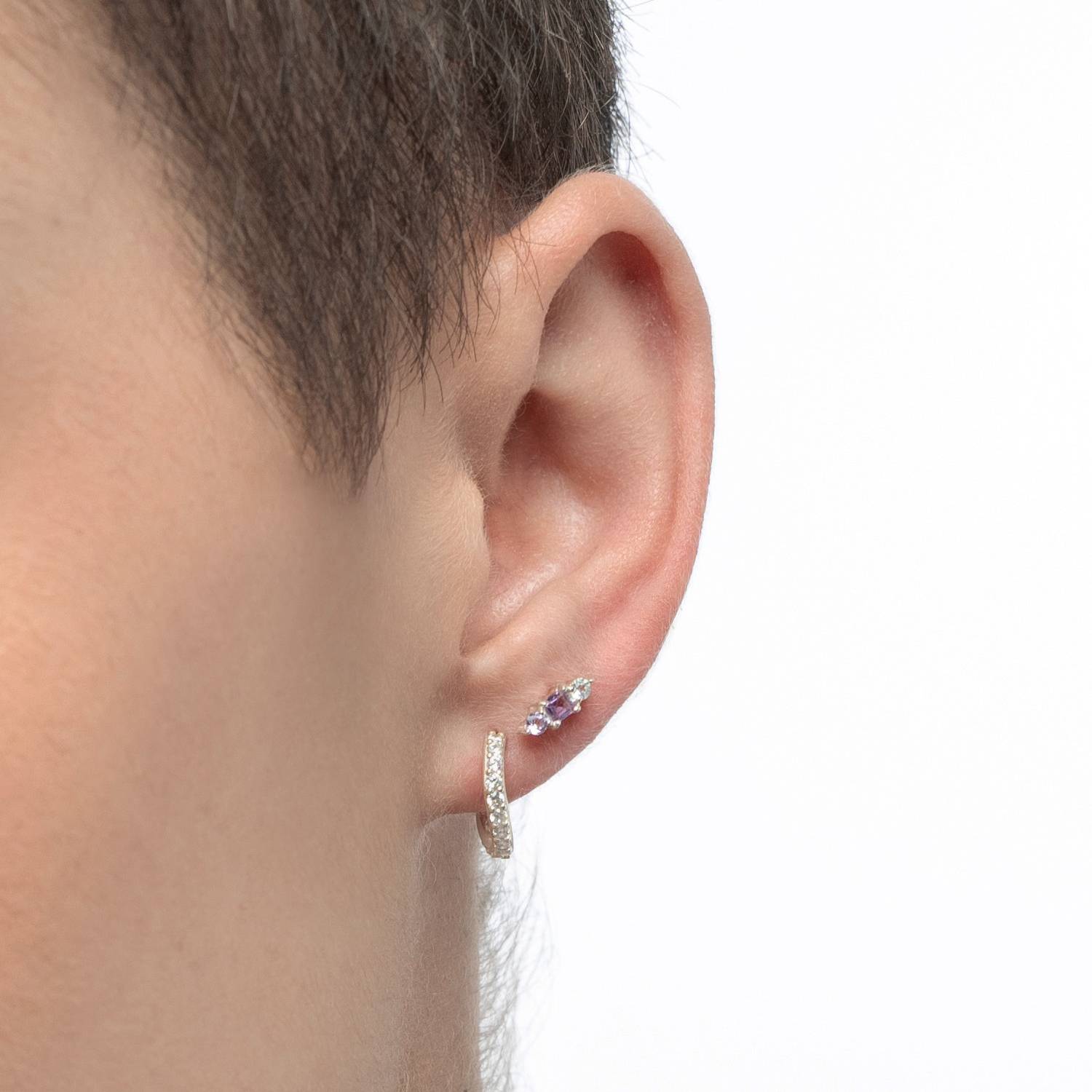 Asymmetric Angel Stud Earrings with Cubic Zirconia- Silver-1 product photo