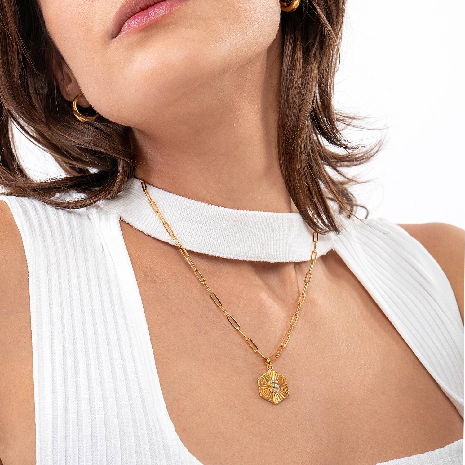 Ava Initial Medallion Necklace With Diamonds - Gold Vermeil-4 product photo