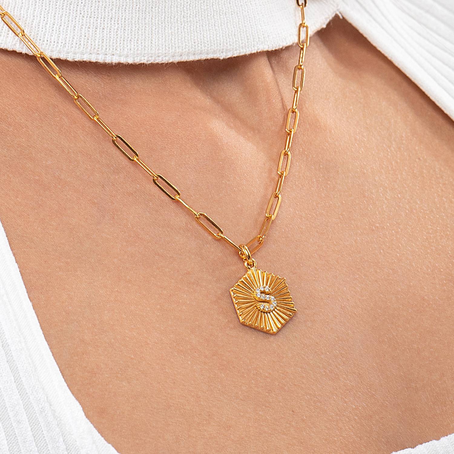 Ava Initial Medallion Necklace With Diamonds - Gold Vermeil-3 product photo