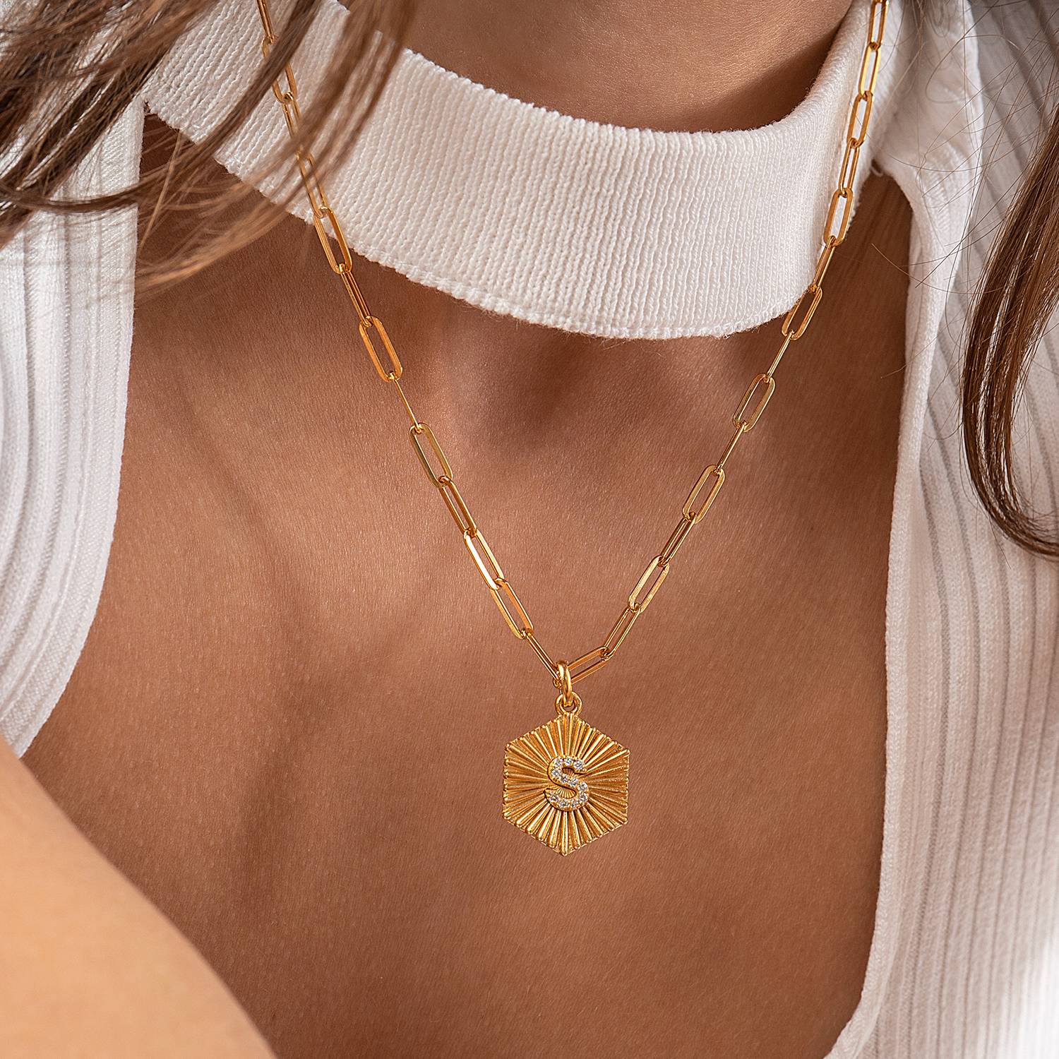 Ava Initial Medallion Necklace With Diamonds - Gold Vermeil-6 product photo