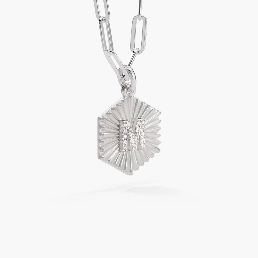 Ava Initial Medallion Necklace With Diamonds - Silver-2 product photo