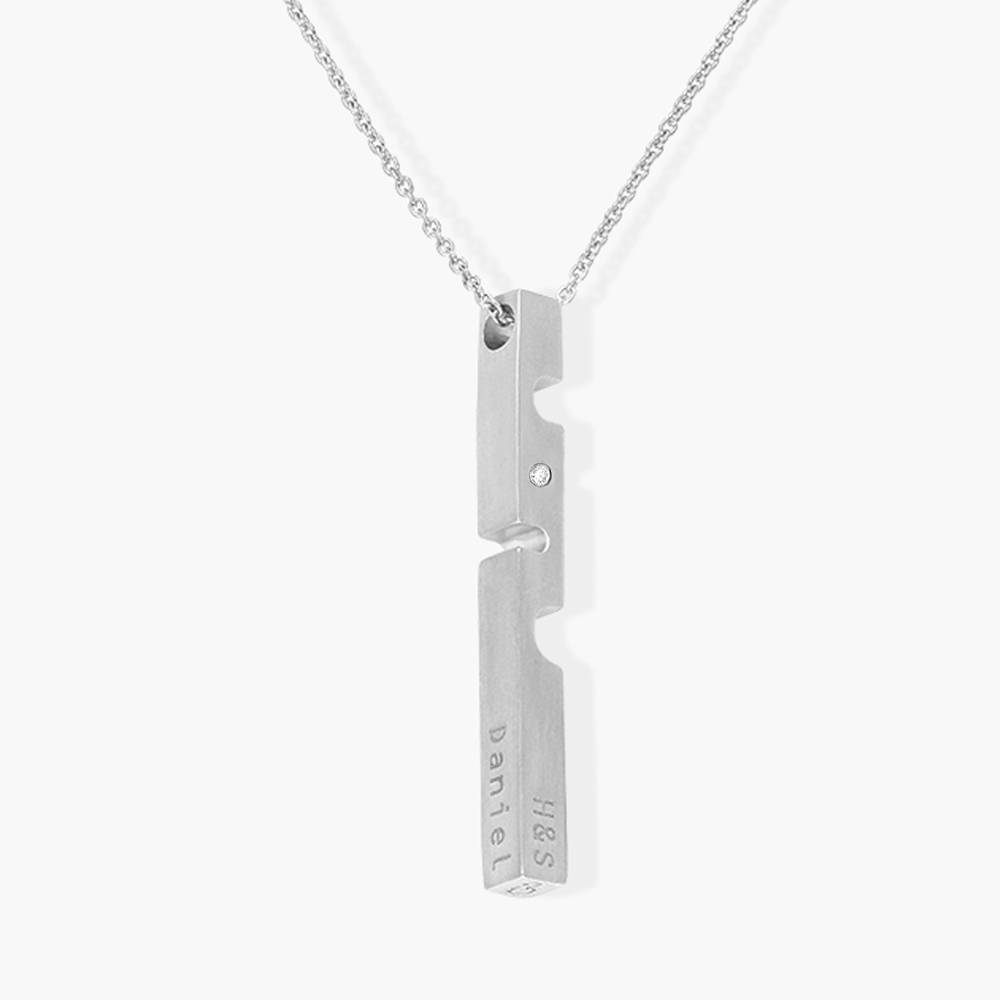 Engraved Axis T Lock Necklace with Diamonds- Silver - Oak & Luna