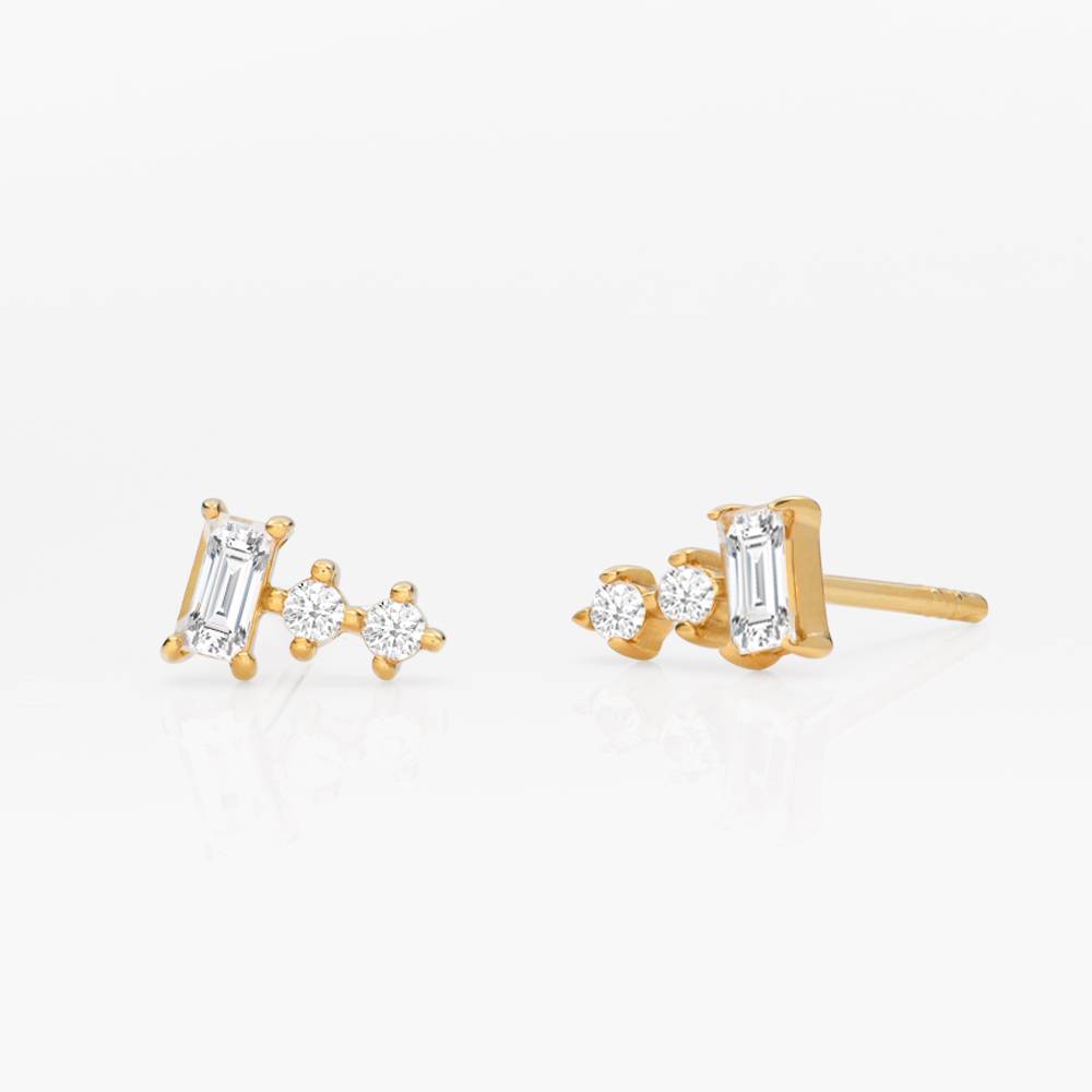 Baguette Cubic Zirconia Stud Earrings- Gold Vermeil-3 product photo
