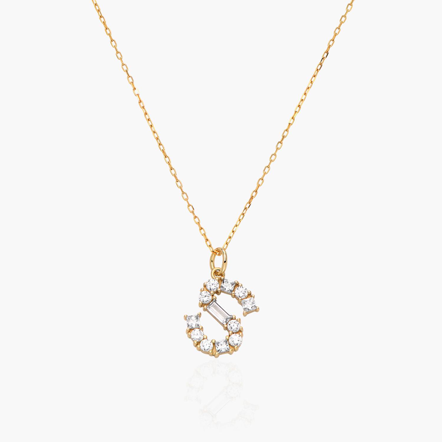 Baguette Cut Cubic Zirconia Initial Necklace - 14k Solid Gold-2 product photo