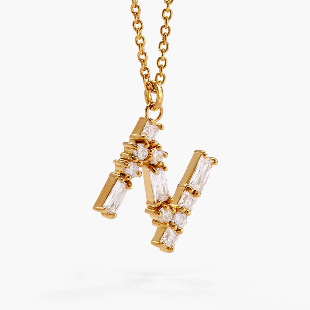 Baguette Cut Cubic Zirconia Initial Necklace- Gold Vermeil product photo