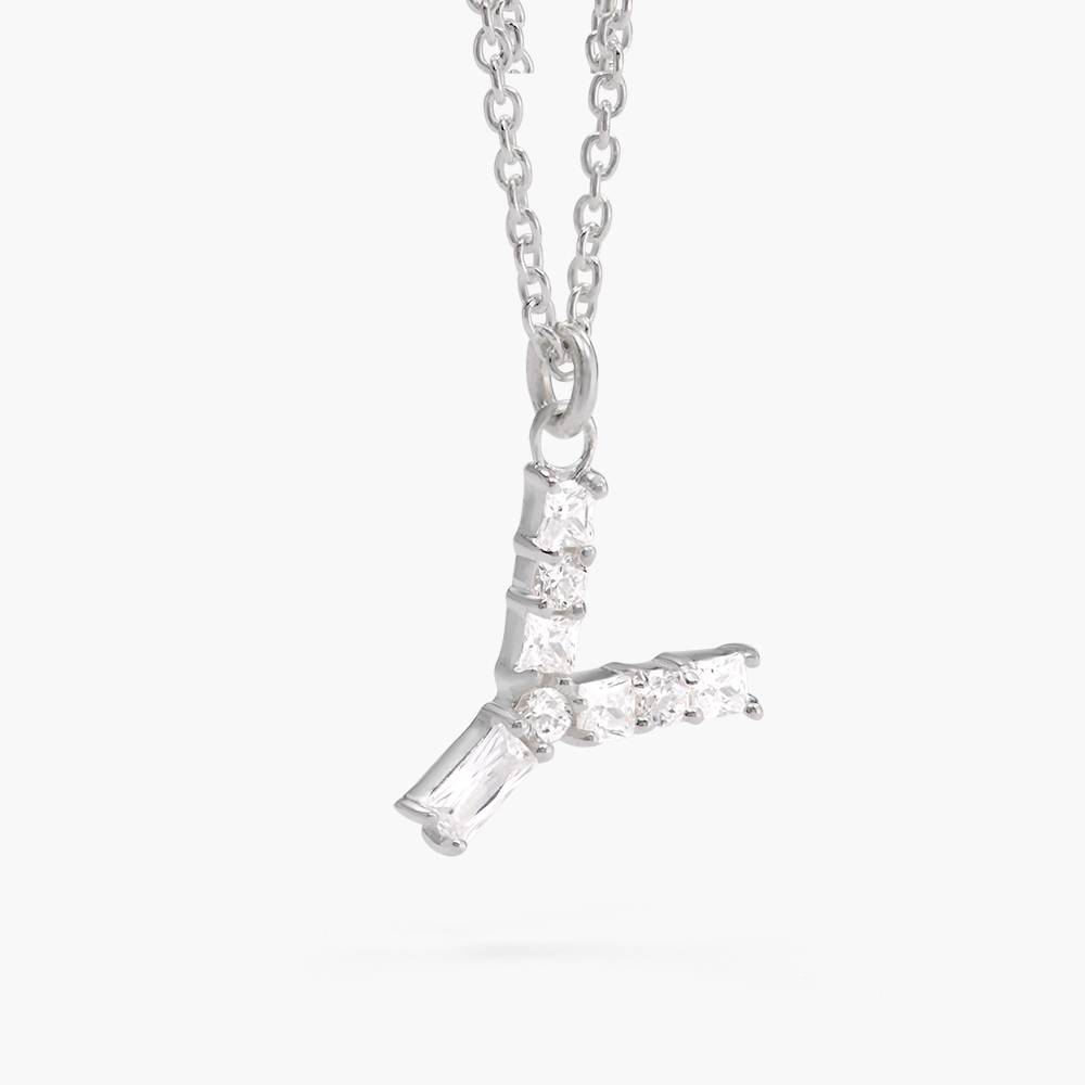 Baguette Cut Cubic Zirconia Initial Necklace- Silver-1 product photo