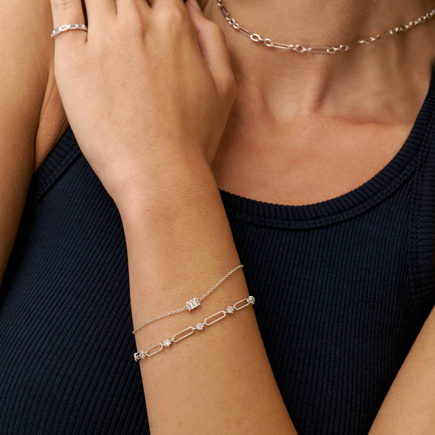 Baguette Stone Bracelet - Silver-4 product photo