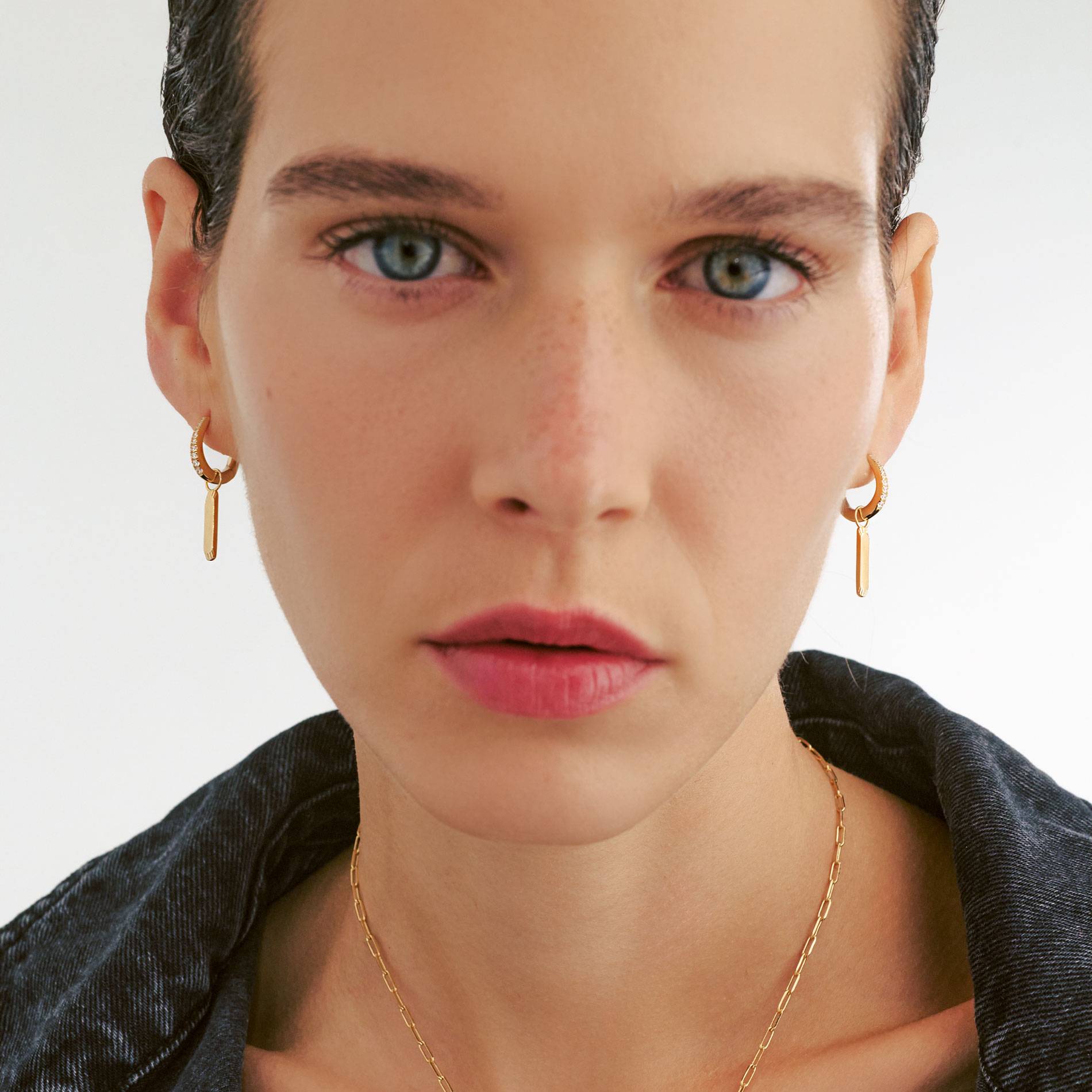 Bar Drop Hoops- Gold Vermeil-1 product photo