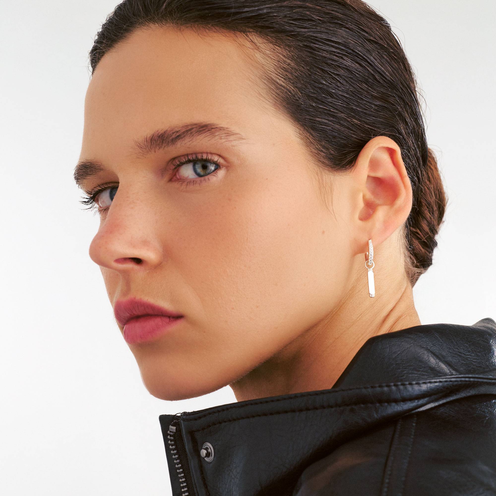 Bar Drop Hoops - Silver-2 product photo