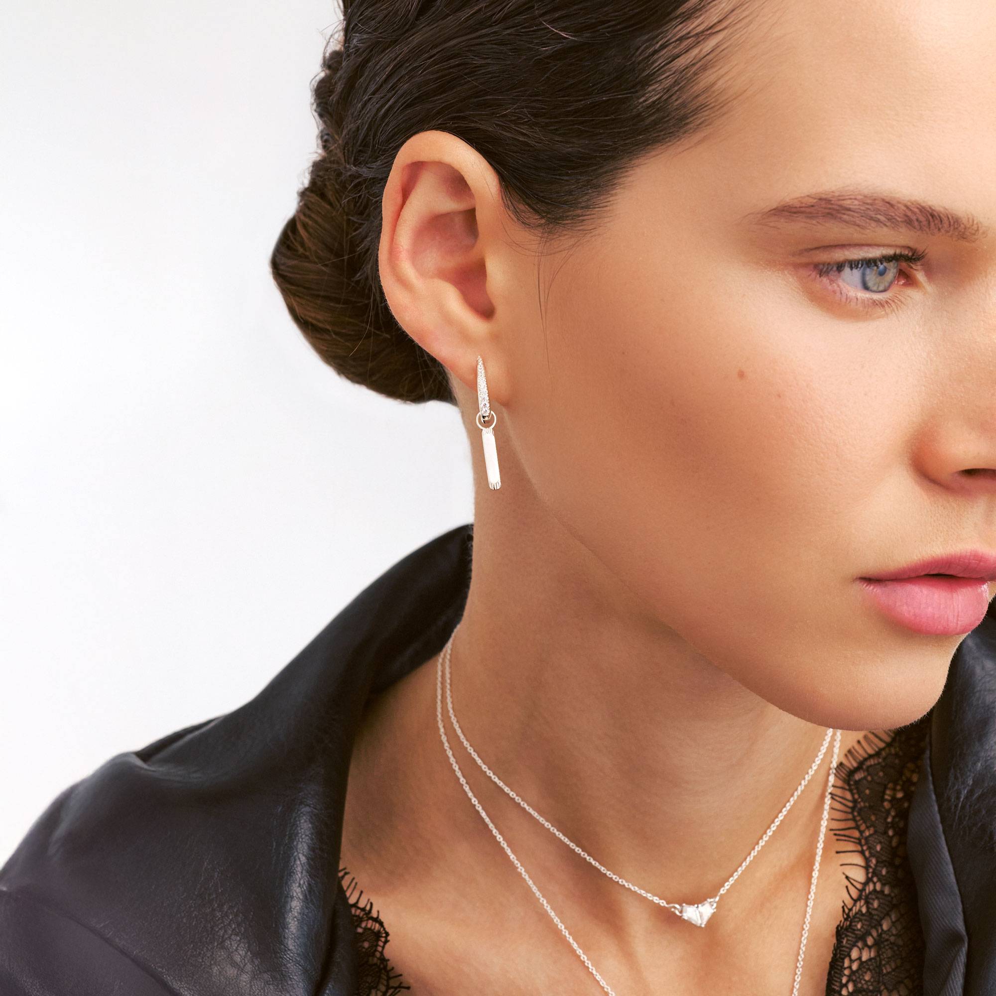 Bar Drop Hoops - Silver-4 product photo