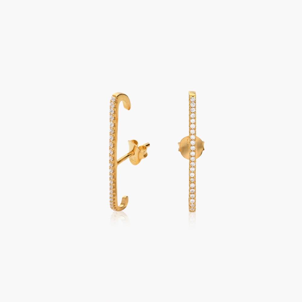 Bar Stud Earrings With Cubic Zirconia - Gold Vermeil-1 product photo