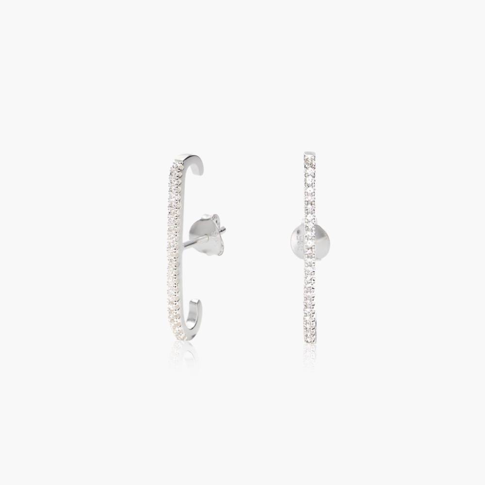 Bar Stud Earrings With Cubic Zirconia - Silver-1 product photo