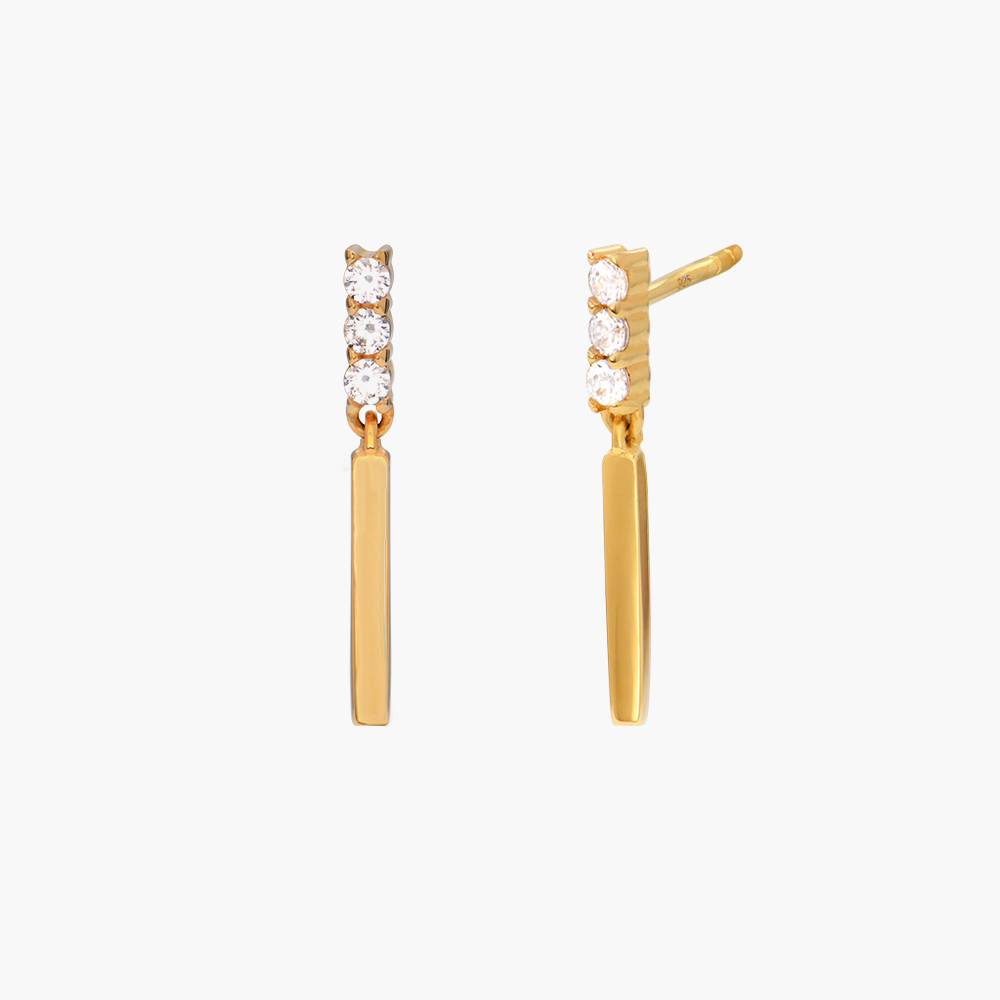 Bar Stud Earrings with Triple Cubic Zirconia Stones- Gold Vermeil-3 product photo