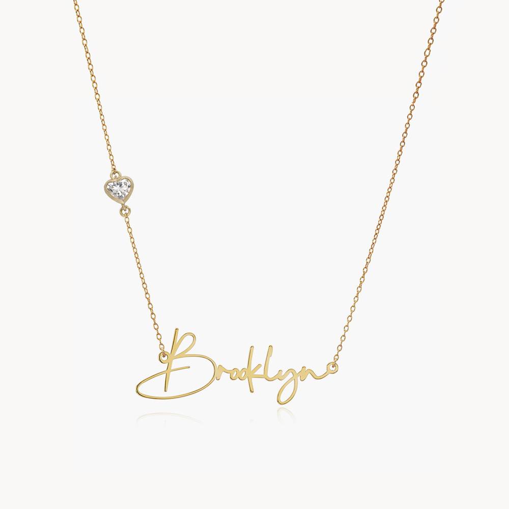 Belle Custom Name Necklace With 0.2 ct Heart Shaped Diamond - 14k Solid Gold product photo