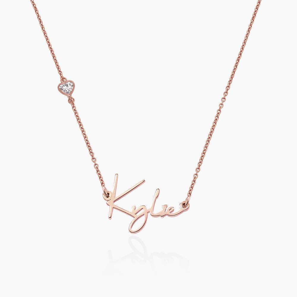 Special Offer! Belle Custom Name Necklace With 0.2 ct Heart Diamond Shape - Rose Gold Vermeil