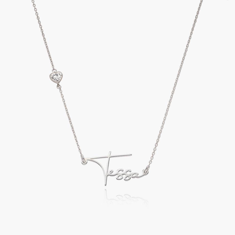 Collier Prénom Belle avec 0,02ct Diamant - forme de cœur - Argent-1 photo du produit