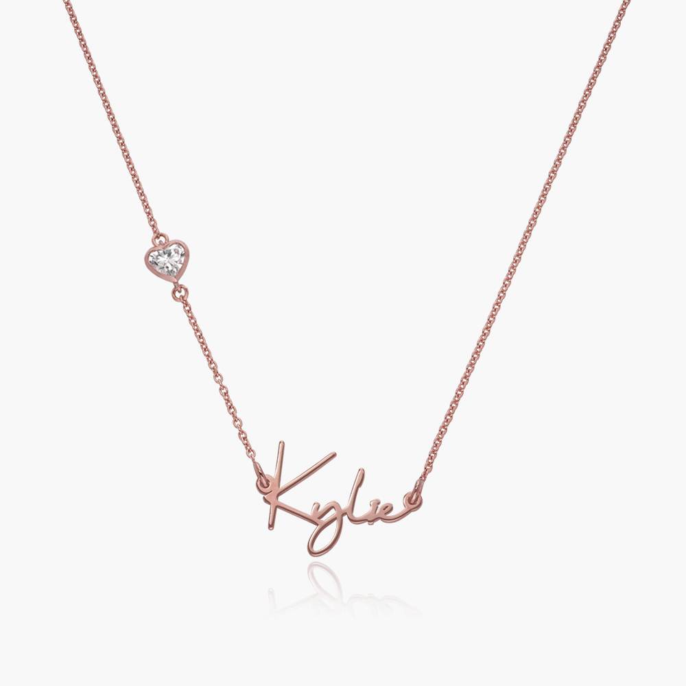 Belle Custom Name Necklace With 0.25 ct Heart Diamond Shape - Rose Gold Vermeil