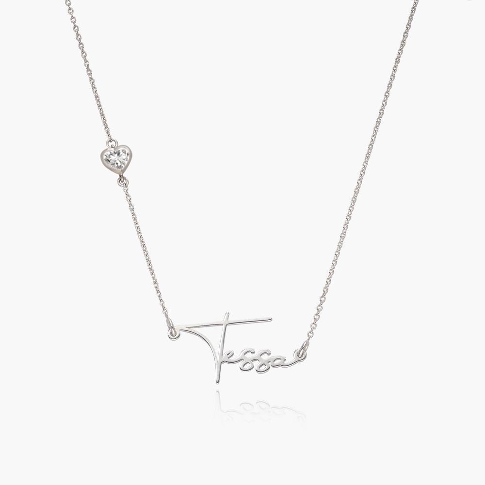 Belle Custom Name Necklace With 0.25 ct Heart Diamond Shape - Silver-1 product photo