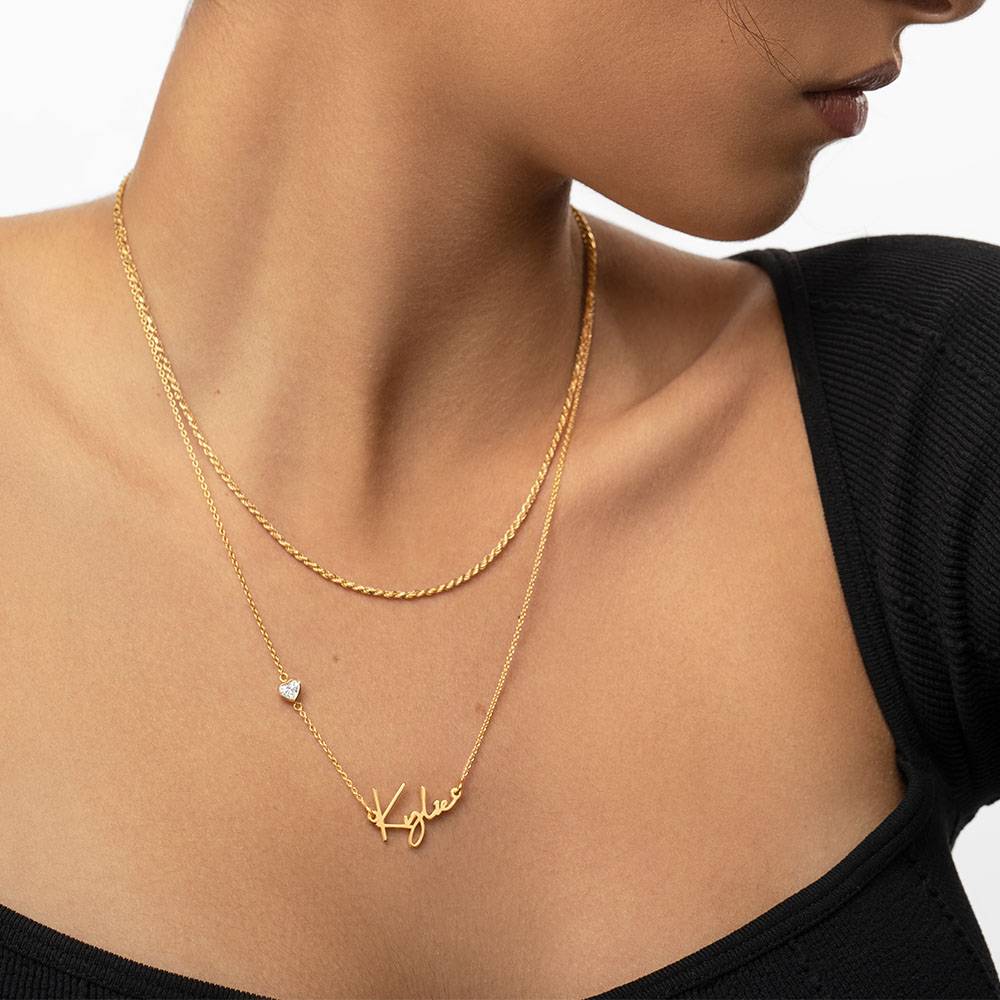 Belle Custom Name Necklace With 0.25 ct Heart Diamond Shape - Vermeil-3 product photo
