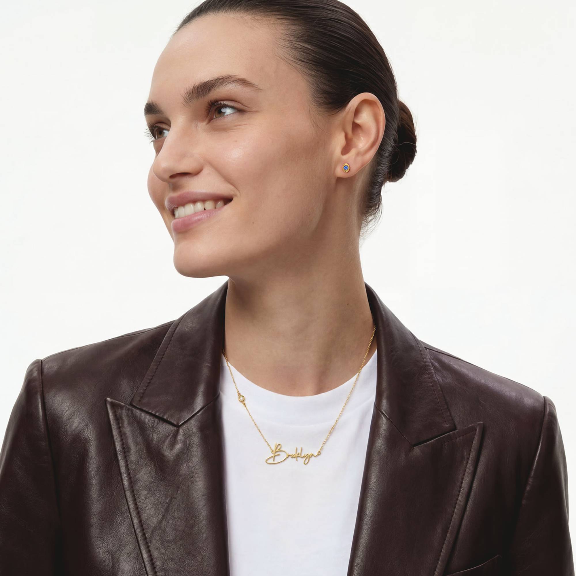Belle Custom Name Necklace with Diamond - 10k Solid Gold-4 product photo