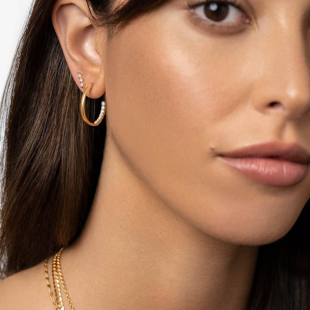 Big Hoop Earrings With Cubic Zirconia - Gold Vermeil-2 product photo