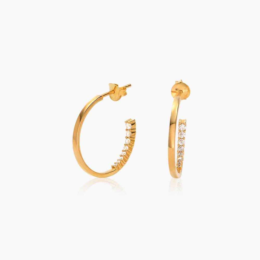 Big Hoop Earrings With Cubic Zirconia - Gold Vermeil