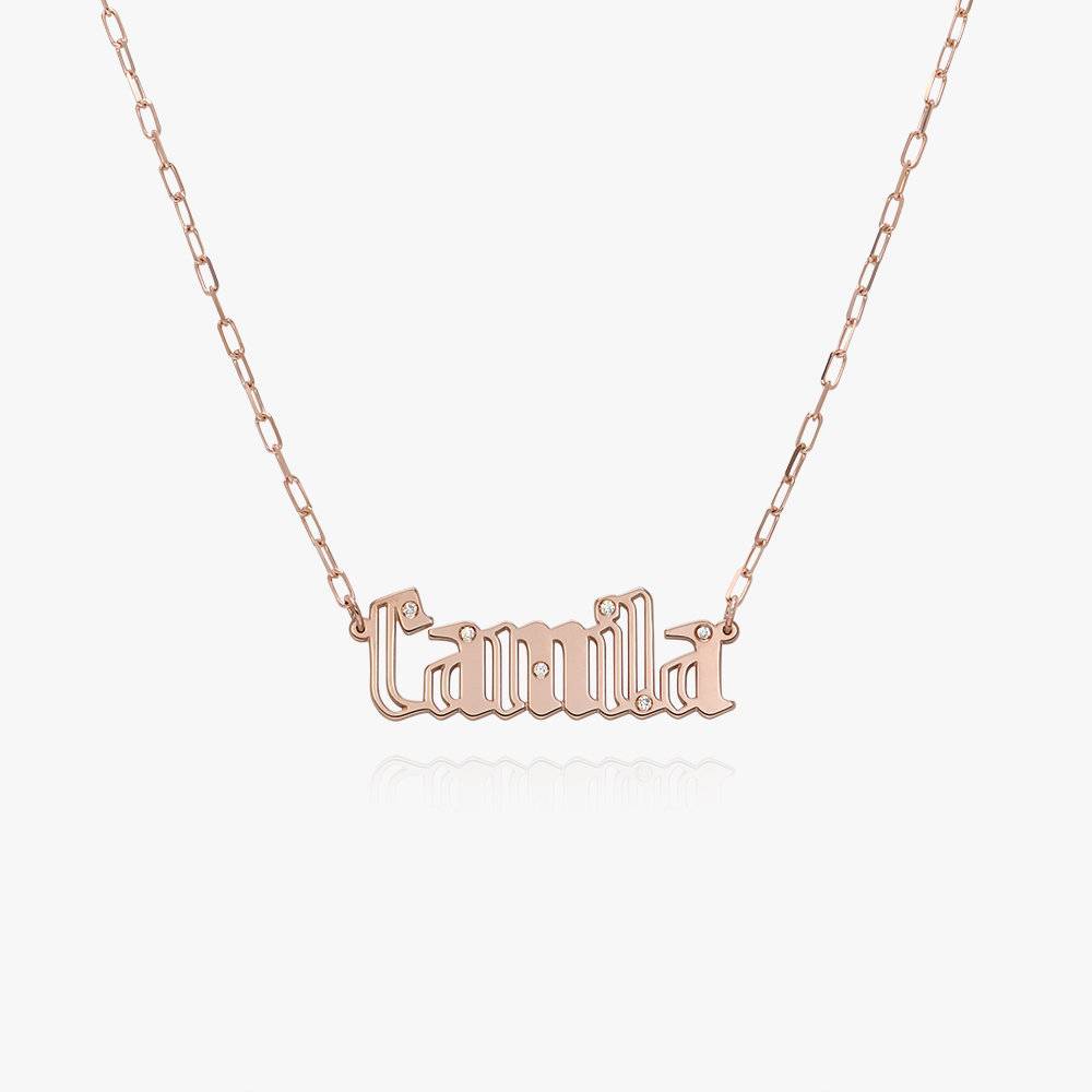 Billie Gothic Name Necklace With Diamonds - Rose Gold Vermeil-5 product photo