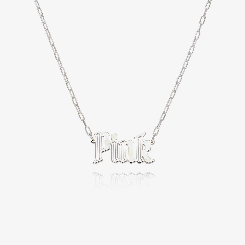 Billie Gothic Name Necklace - Silver-2 product photo