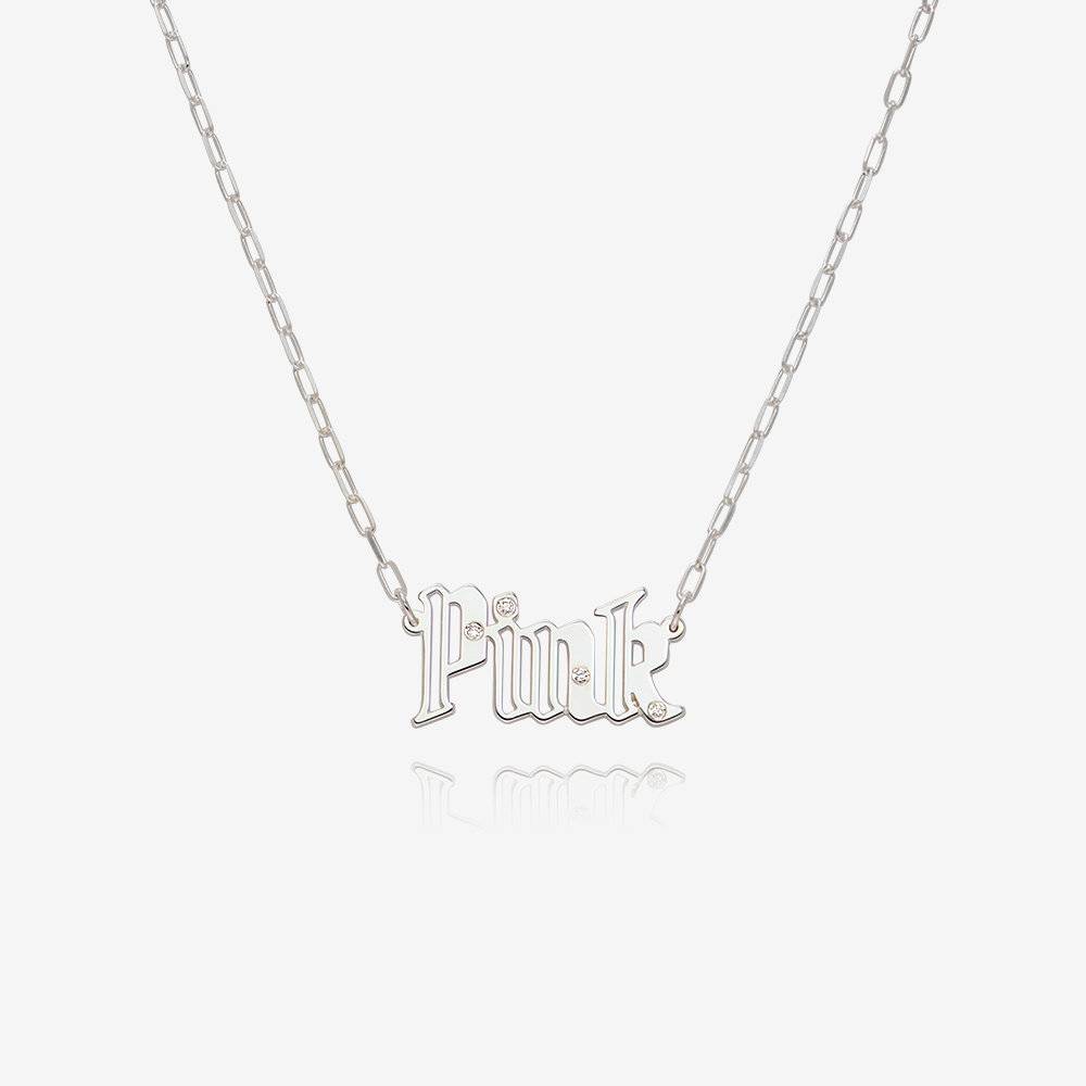 Billie Gothic Name Necklace With Diamonds - Silver-3 product photo