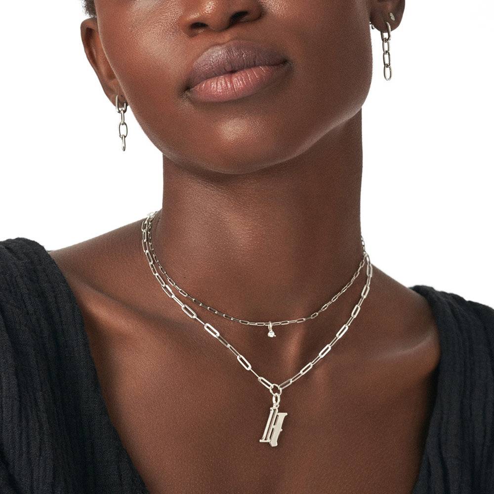 Billie Initial Classic Link Chain Necklace - Silver product photo