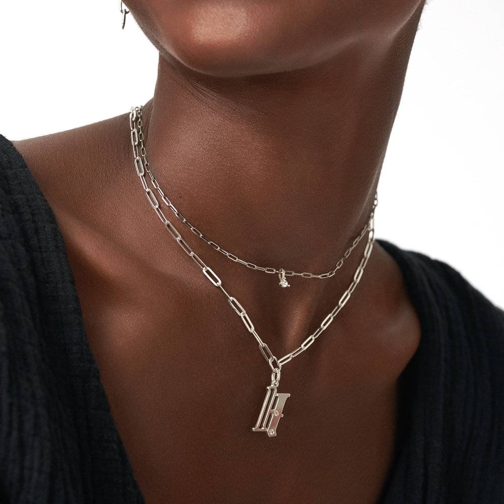 Billie Initial Classic Link Chain Necklace with Diamonds - Silver-2 product photo