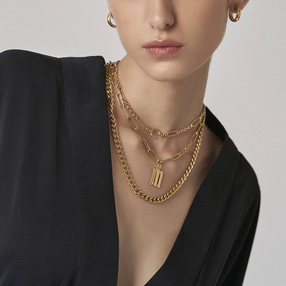 Billie Initial Link Chain Necklace With Diamonds - Gold Vermeil-3 product photo