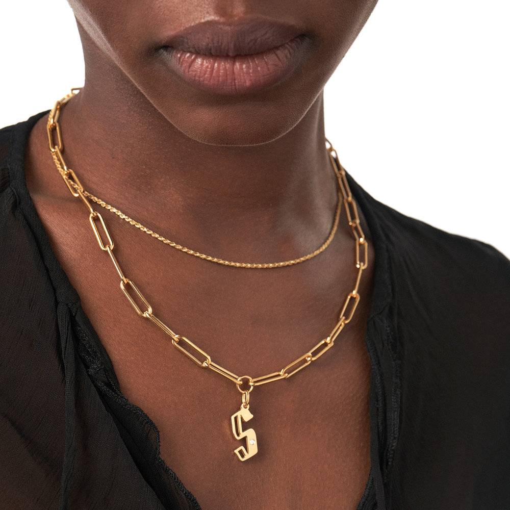 Billie Initial Link Chain Necklace With Diamonds - Gold Vermeil-1 product photo