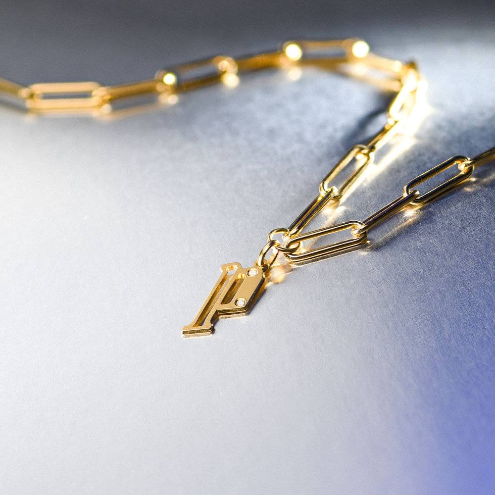 Billie Initial Link Chain Necklace With Diamonds - Gold Vermeil-4 product photo