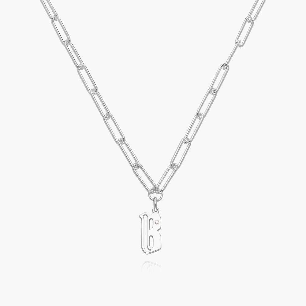 Billie Initial Link Chain Necklace With Diamonds - Silver-3 product photo