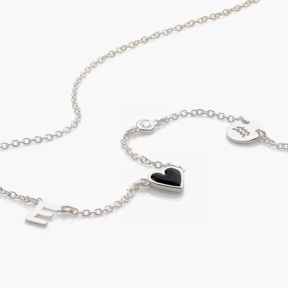 Black Inez Initial Heart Necklace with Diamond - Silver-4 product photo