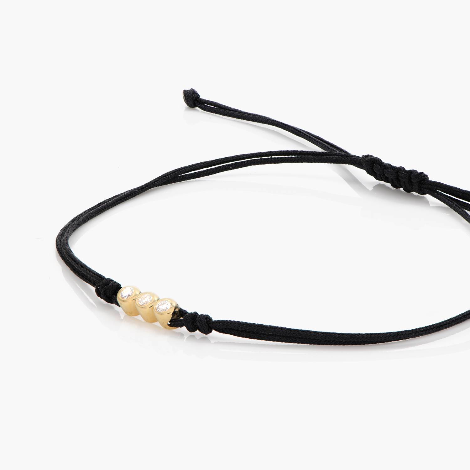 Black String Bracelet with Three Diamonds- 14K Solid Gold product photo