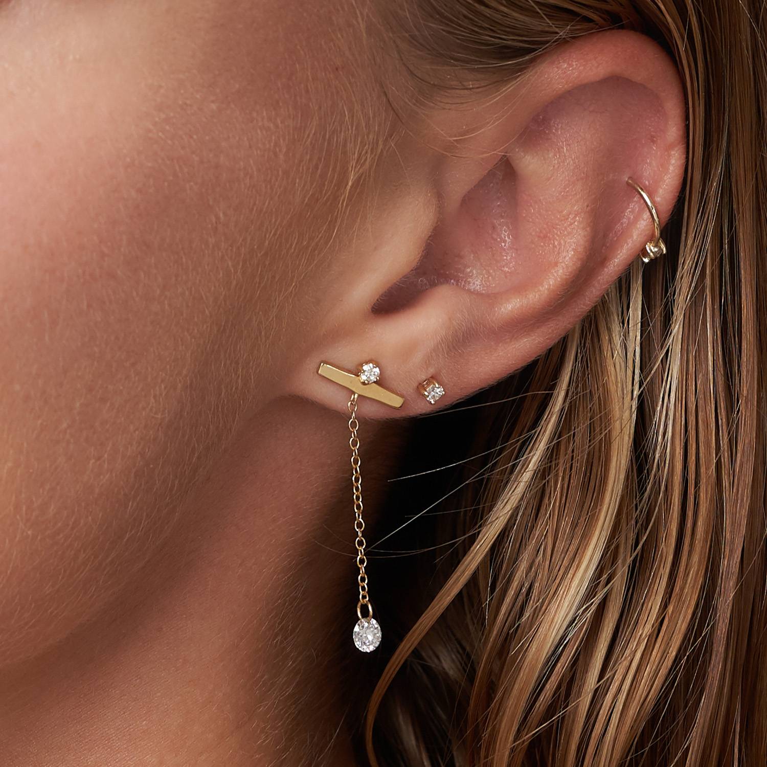Capri Floating Diamond Stud Earrings- 14k Solid Gold-2 product photo