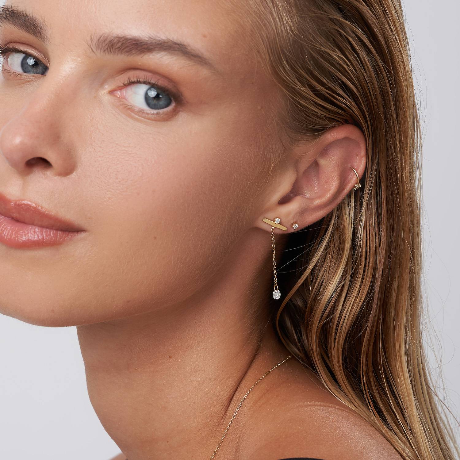 Capri Floating Diamond Stud Earrings- 14k Solid Gold product photo