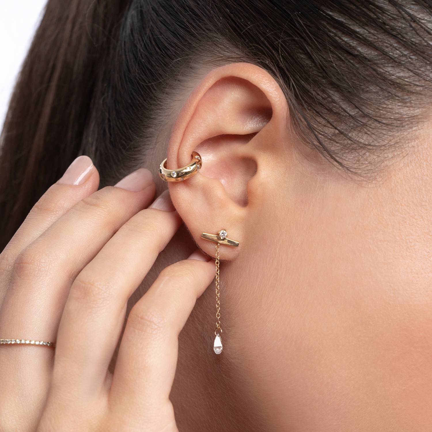 Capri Floating Diamond Stud Earrings- Gold Vermeil-7 product photo