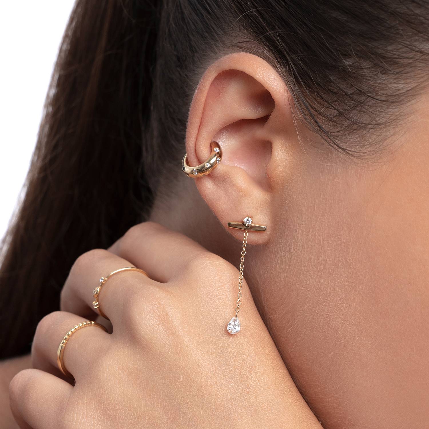 Capri Floating Diamond Stud Earrings- Gold Vermeil-2 product photo