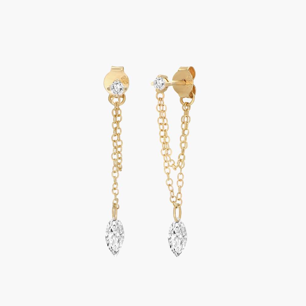 Capri Floating Diamond with Double Chain Stud Earrings- 14k Solid Gold product photo
