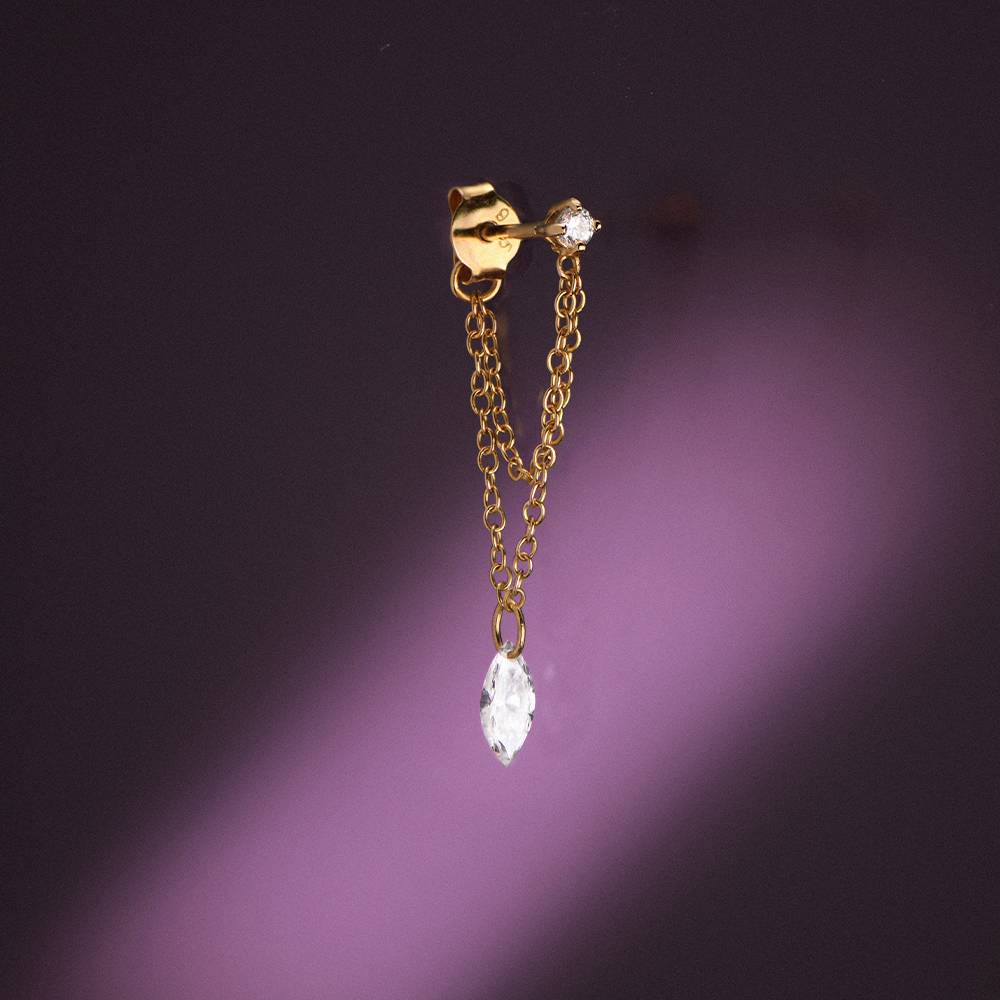 Capri Floating Diamond with Double Chain Stud Earrings- 14k Solid Gold-7 product photo