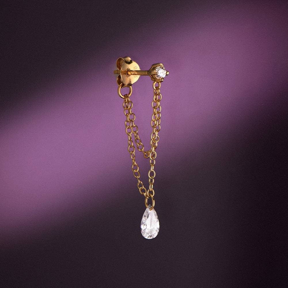 Capri Floating Diamond with Double Chain Stud Earrings- Gold Vermeil product photo